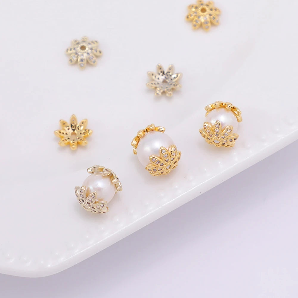 18K Gold Plated 9.5 mm Caps Bead Flower Bead Cap Brass Beads Caps for Jewelry Making