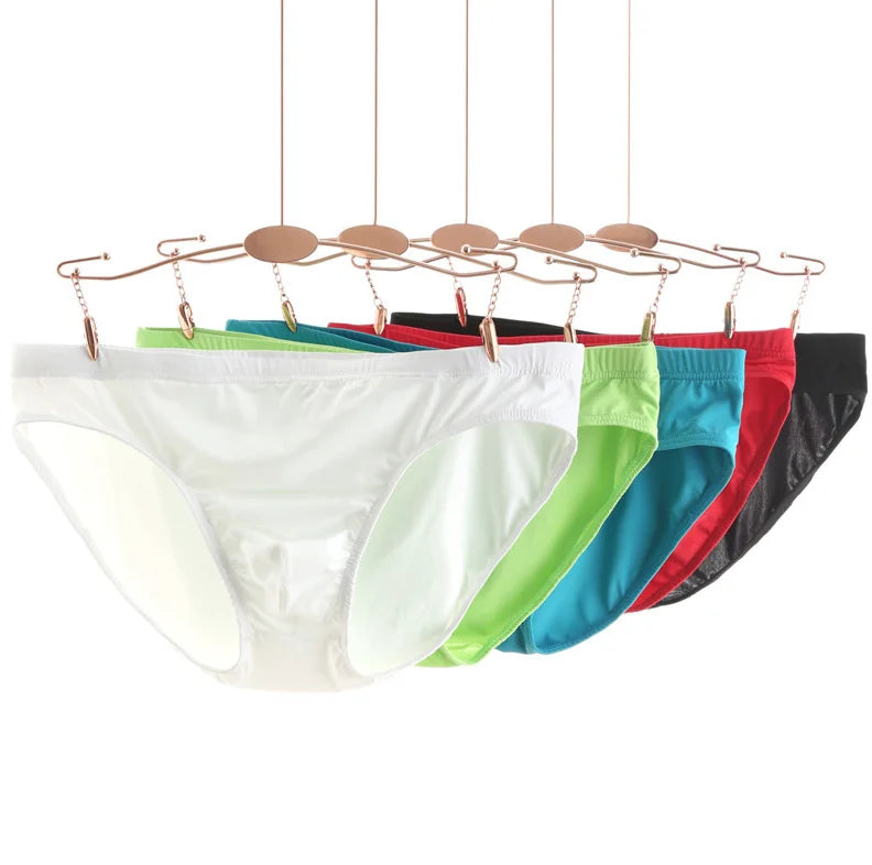 Custom Men's Fashion Sexy Breathable and Seamless Low Waist Bikini Underwear Woven Brief with Thin Ice Silk Style