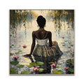 Wholesale Modern Oil Paintings African Woman Backside Hand-painted Brush Lotus Sit Lake Canvas Art Prints for Hotel Projects