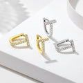Wholesale Fashion Fancy 18K Gold Geometric CZ Zirconia Micro Inlaid White Zircon Pure Real 925 Sterling Silver T U Shape Earring