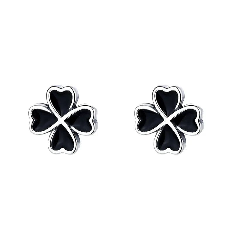 Fashion Simple Jewelry 925 Sterling Silver Four Leaf Clover Stud Earrings for Women Girls