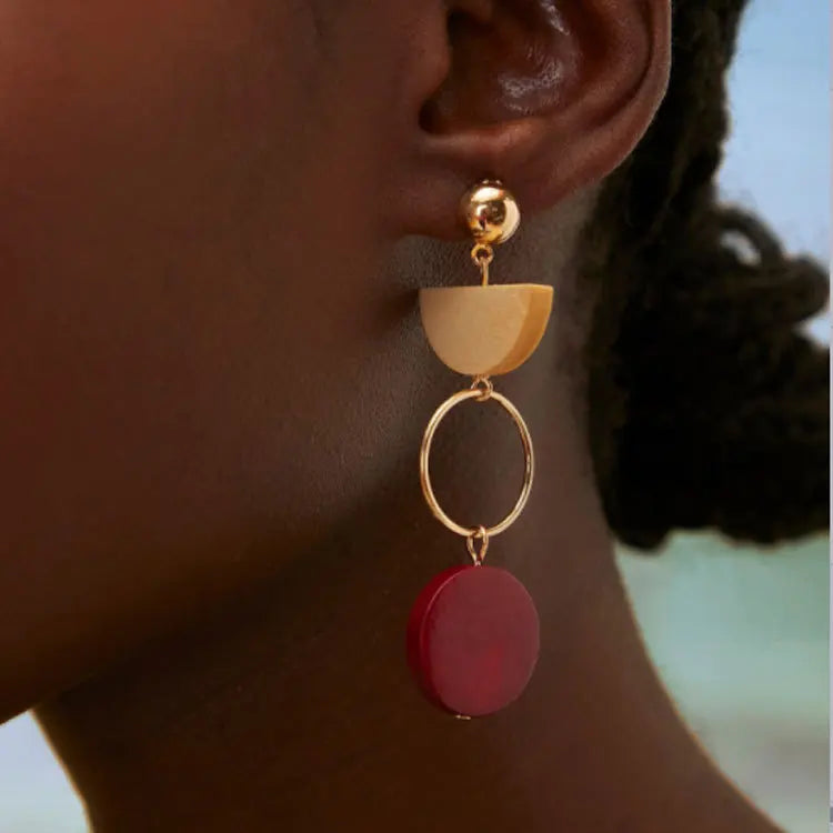 Fashionable Wooden Pendant Earrings Female Design Splicing Wood National Drop Earring Personalized Earrings