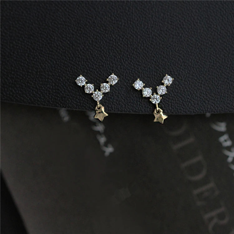 Korean Gold Plating Zirconia Stud Earrings Italian Women 925 Sterling Silver Earings