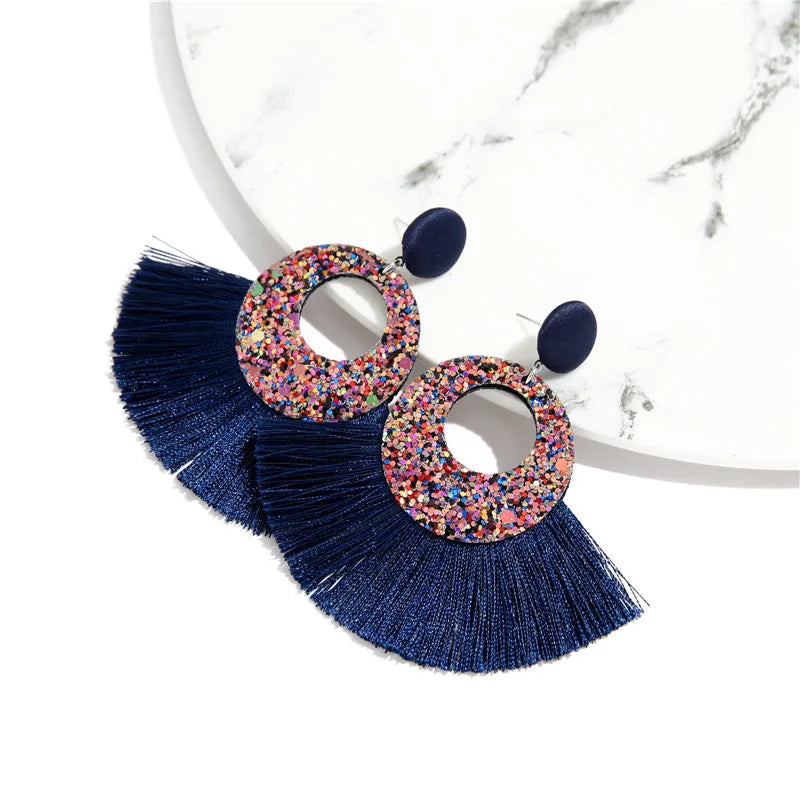 HOVANCI Exaggerated Boho Style Tassel Statement Earring Delicate Colorful Beads Fan Shape Tassel Earring for Women MegaBDM