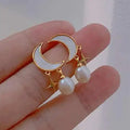 Silver Needle Earrings with Star Moon Shell 7-8MM Natural Freshwater Pearl Anti-Allergy Goddess Butterfly Pattern Mother Pearl