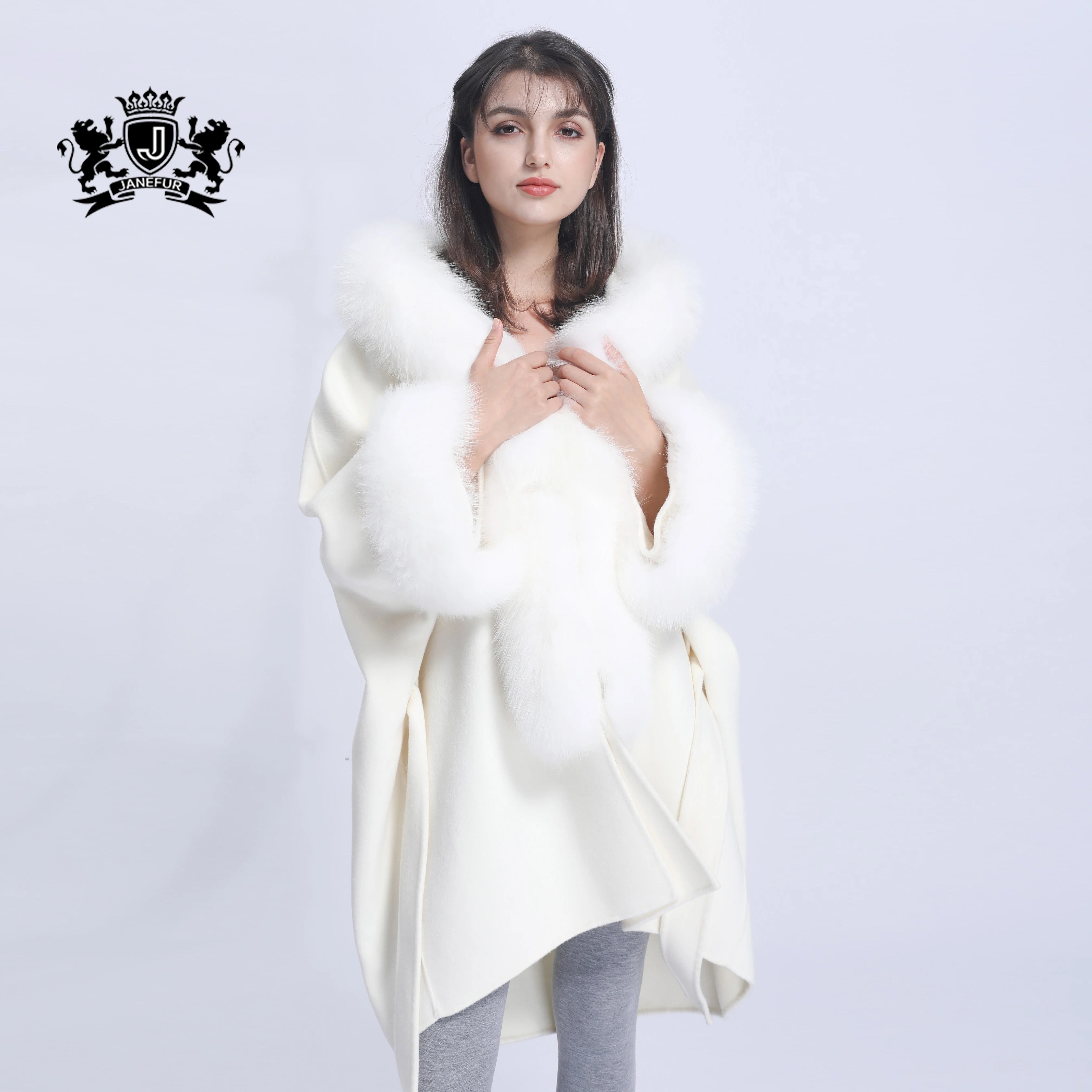 Elegant Women Ladies Spring Hooded Loose Style Cashmere Coat Trendy Irregular Length Double Face Cashmere Coat