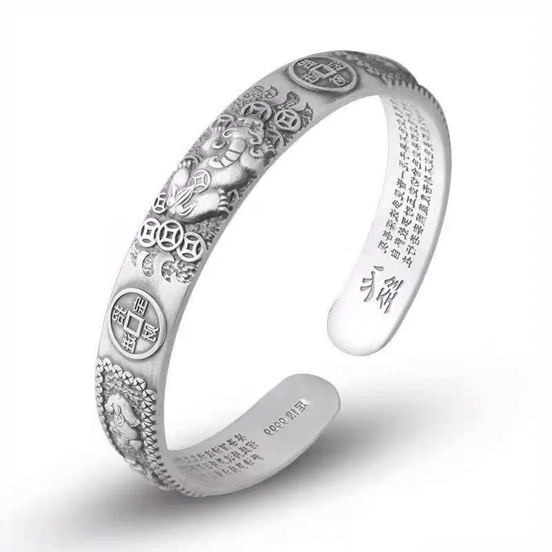 Lucky Healthy Pixiu Bangle Men Feng Shui Amulet Wealth Open Adjustable Pixiu Bracelet China Traditional Culture Unisex Bracelet