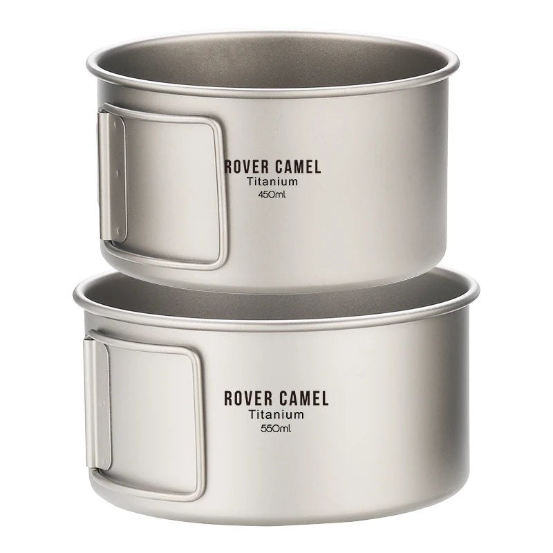 Titanium Bowl Set Super Lightweight Camping Cookware Set Outdoor Tableware Cooking Tool with Folding Handle