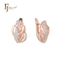 FJ Fallon Fashion Jewelry Life Leaves Cluster Earrings Plated in 585 Rose Gold Two Tone Brass Based