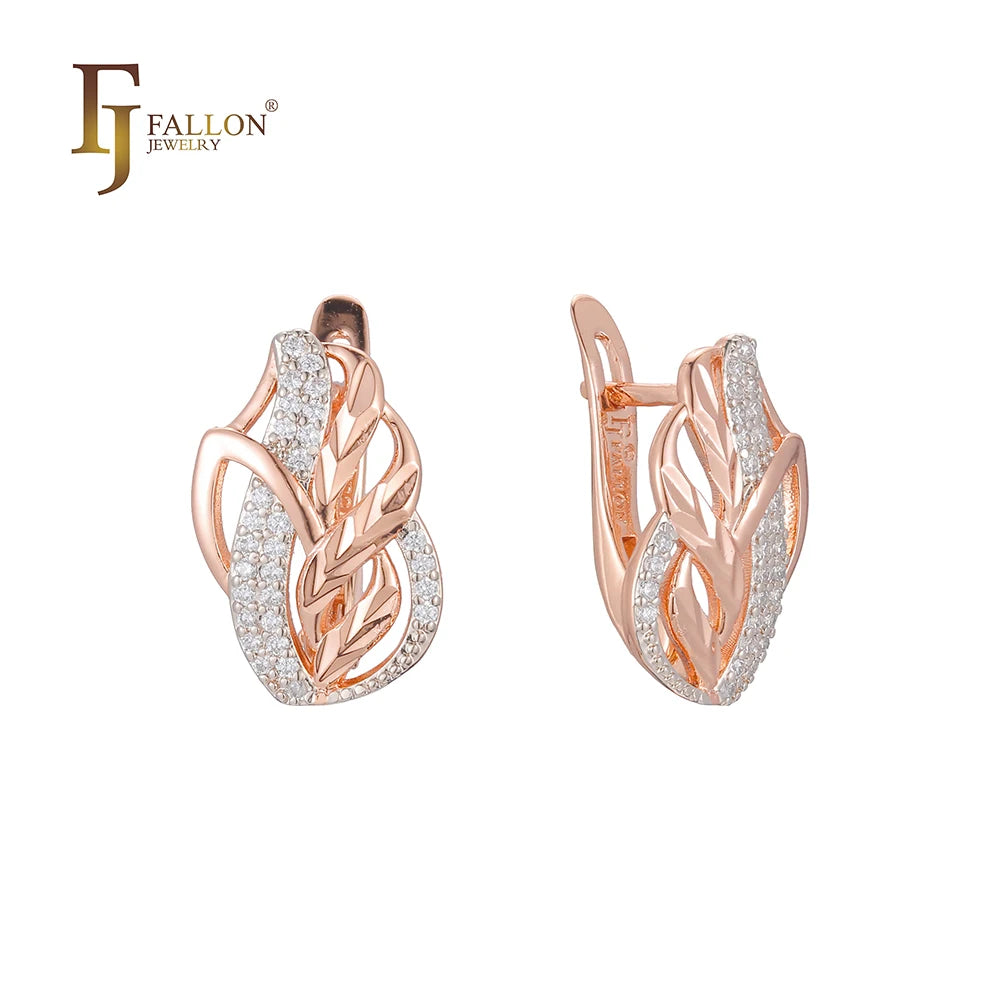 FJ Fallon Fashion Jewelry Life Leaves Cluster Earrings Plated in 585 Rose Gold Two Tone Brass Based