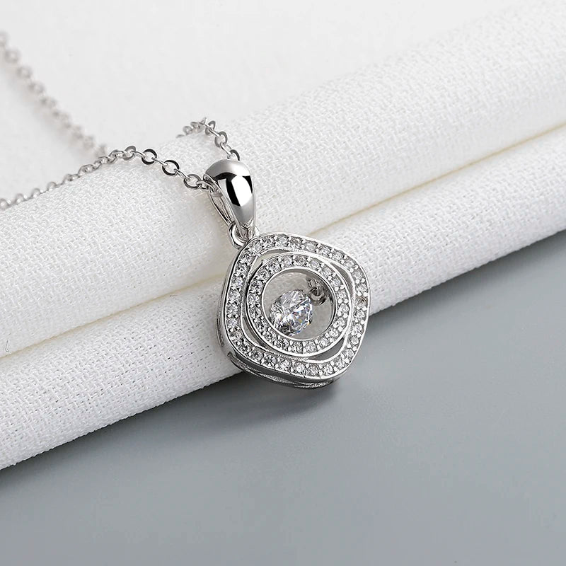 S925 Sterling Silver Geometric Shape Necklace with Link Chain Wholesale Modern Jewelry Piece Adorned with Sparkling Zircon