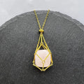 Wholesale Bulk Stainless Steel Gold Plated Chain Crochet Cage Pocket clear Crystal Stone Bead Pendant Necklace Jewelry