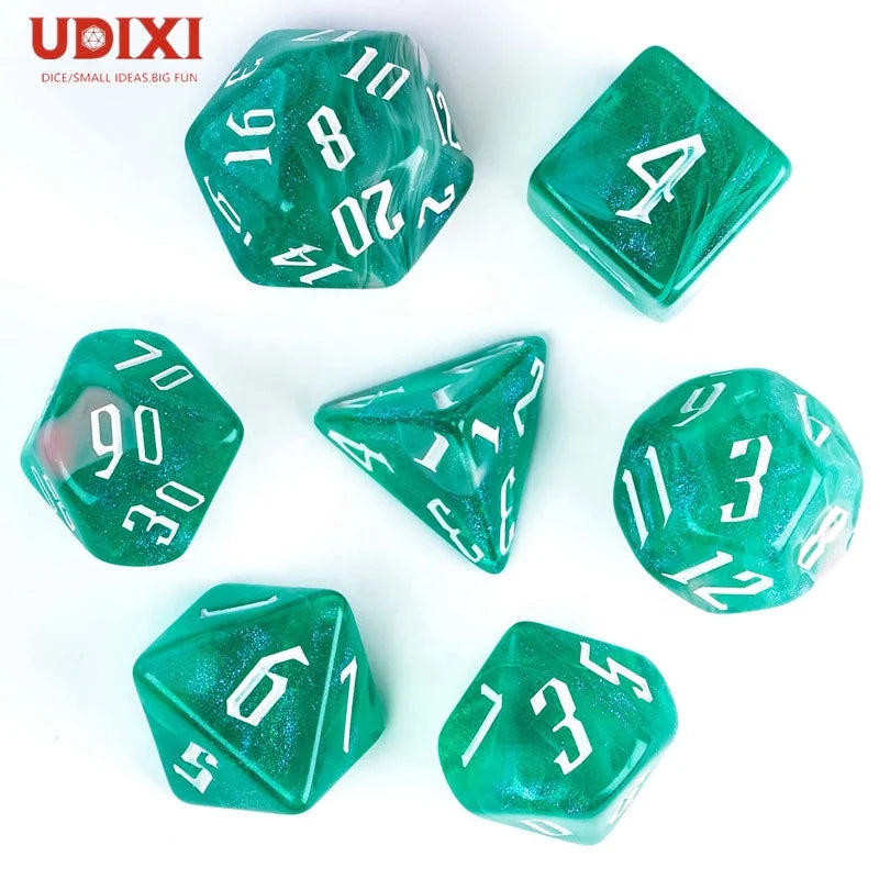 Udixi Plastic Polyhedral Custom Acrylic Dungeons and Dragons Dice Rpg Set Glitter Green