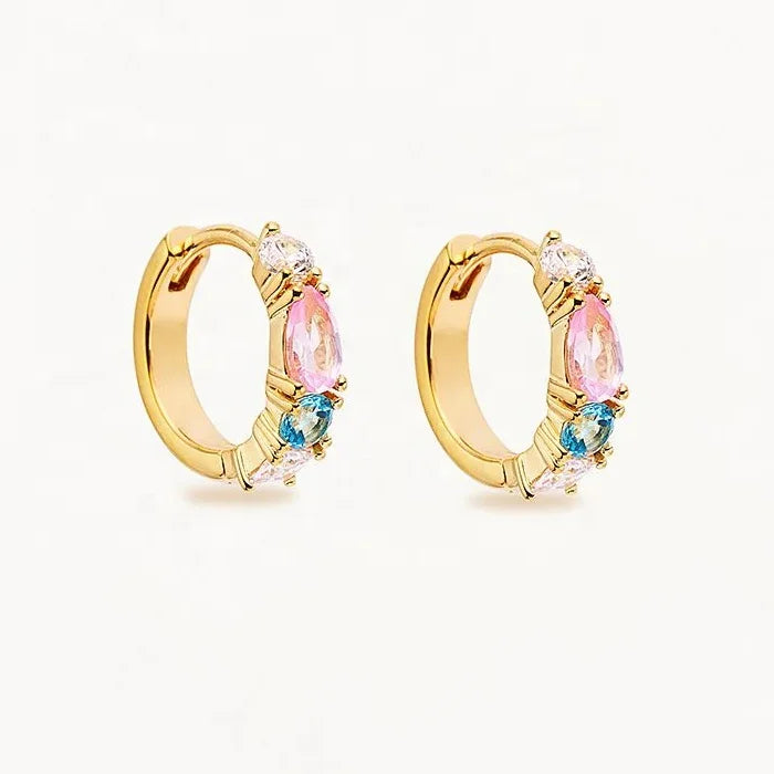 LOZRUNVE Sterling Silver 925 Jewellery Rainbow Multi Shape Crystal Hoop Fashion Earring