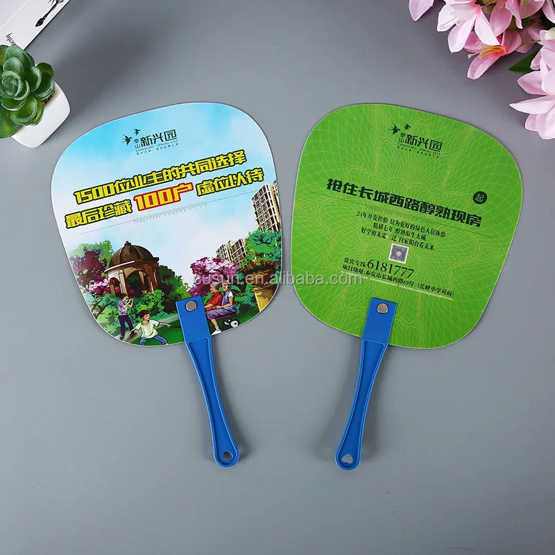 Promotional Cheap Custom logo Printed Round Plastic Hand Fan