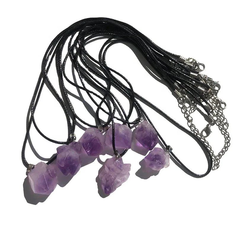 Natural New DIY Gem Stones Clear Crystal Amethysts Tooth Necklace & Pendant Healings Irregular Yellow Calcite Quartz Pendulum