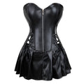 Women's Faux Leather Crocheted Body Shaping Corset Dress Set Black Red Zipper Front Bustier Top with Mini Skirt