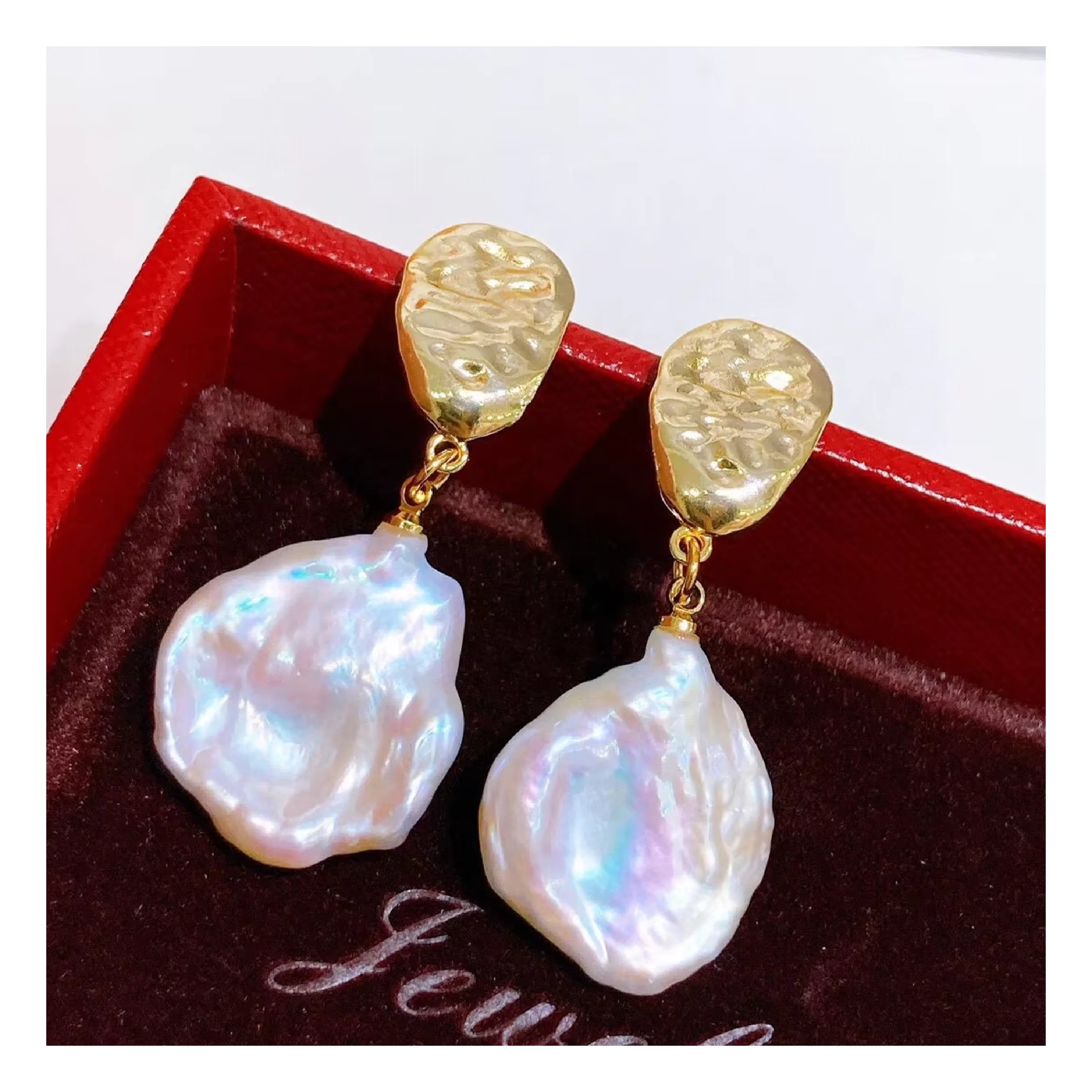 Fashion Jewelry Latest Design Natural Pearl Earrings 14K Gold Plated Pearl Petals Baroque Pearl Earrings