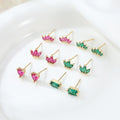Custom 14K Gold Plated Brass Mini Cubic Zirconia Red Heart Stone Diamond Stud Earrings Jewellery Wholesale for Women