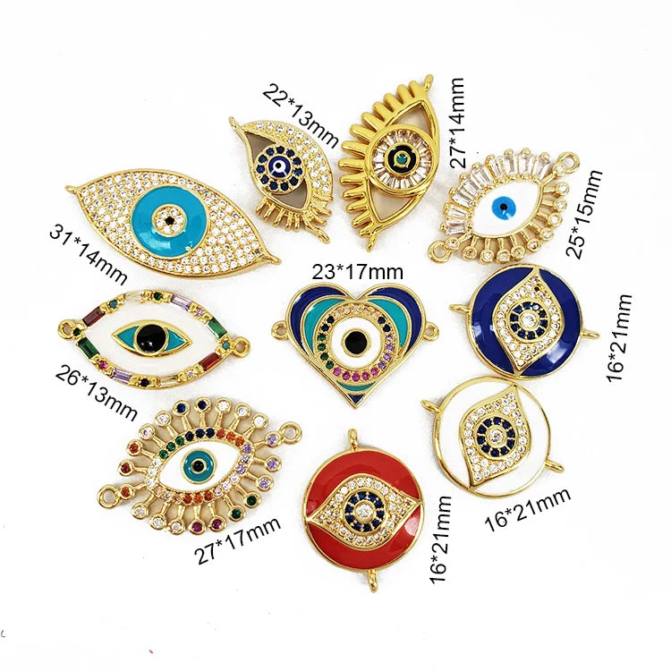 CZ8357Jewelry Bracelet Accessories 18k Gold Plated Diamond CZ Zircon Micro Pave Evil Eyes Good Luck Charm Bracelet Connectors