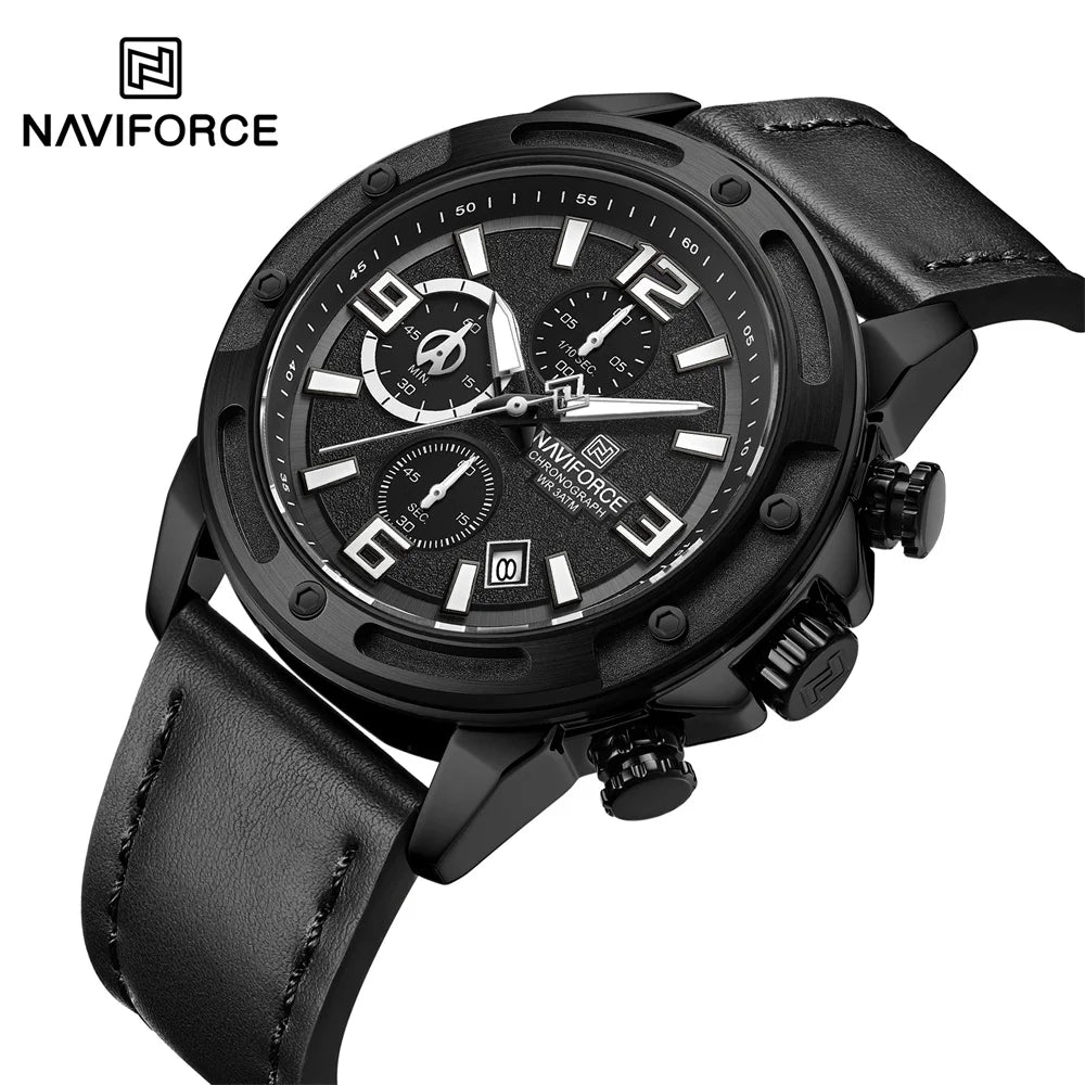 New NAVIFORCE 8074 Montre Pour Homme Men Chronograph Watch Original Genuine Leather Zinc Alloy Material High End Reloj De Hombre
