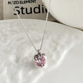 Strawberry Sweetheart Necklace 925 Silver with Pink Heart & Sparkling Cz on a Rhodium-Plated Box Chain Pink Heart Necklace
