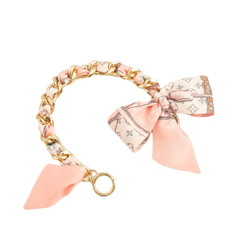 Fashion Bag Accessories Replacement Gold Chains Bowknot Silk Scarf Decoration Metal Handbag Chain Strap