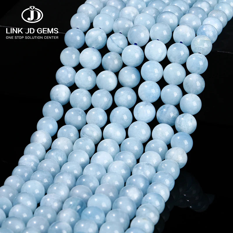 JD GEMS Wholesale 4-12mm Faceted Blue Aquamarine Gemstone Round Loose Stone Natural Aquamarine Beads for Jewelry Making
