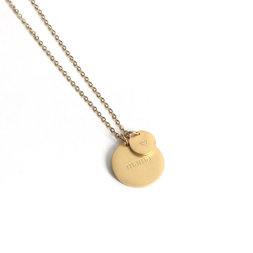 Personalized Jewelry   Matte Finish 18K Gold Plated Stainless Steel Double Disc Necklaces for Mama