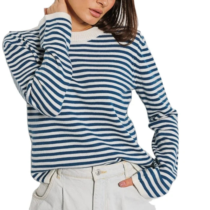 2024 Autumn Striped Knit Sweater New Teenager Pullover Sweater O Neck Knitted Top