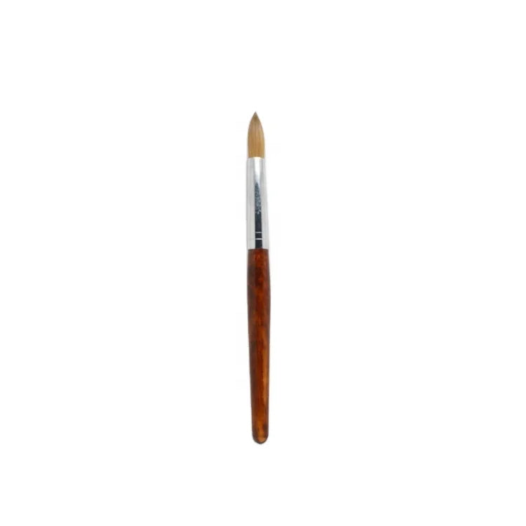 YALIXIN Custom Logo Round Head Acrylic Nail Brush Kolinsky Hair with Red Wooden Handle Crimped Ferrule Size#2-#24 for Nail Care