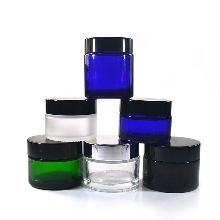 Round Clear Glass Cosmetic Jar Glass Skincare Packaging Eye Face Cream Jars with Black Lid