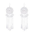 Silver Plated Ethnic Statement Tassel Earrings with Carved Flower Pendant Drop Dangle Design for Women