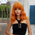 Fast Delivery Short Bob Wavy Curly Wigs With Bangs Orange Synthetic Wig for Women Natural Hair Replacement Wigs
