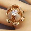 Creative Beautiful Flower Bud Gold Plating Ring Adjustable Switch Bling Crystal Zircon Ring Charm Jewelry Ring for Women Gift