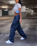 Women Denim Pants Retro High Waist Cargo Pockets Pants Fall Winter Long Trousers Wide Leg Pants 2024 Wholesale Fashion