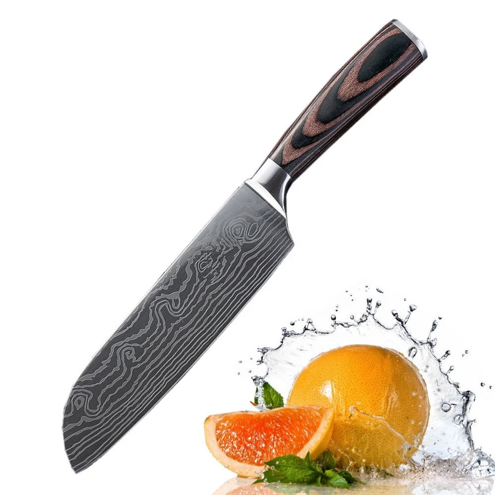 Hot Sale  Color Wood  Damascus Pattern Japanese Knife for Kitchen