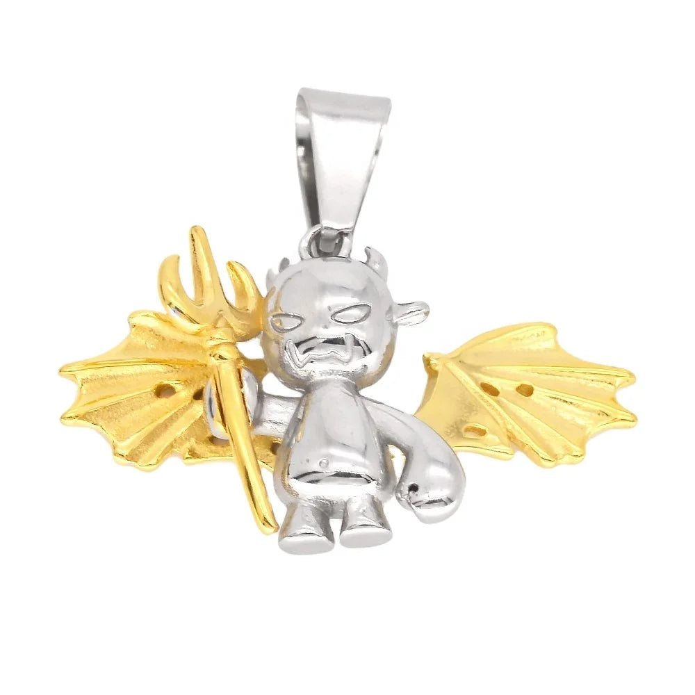 Hip Hop Little Devil Pendant Necklace Stainless Steel Gold Wing Angle Demon Slayer Pendant Personalized Mens Jewelry Goth Style