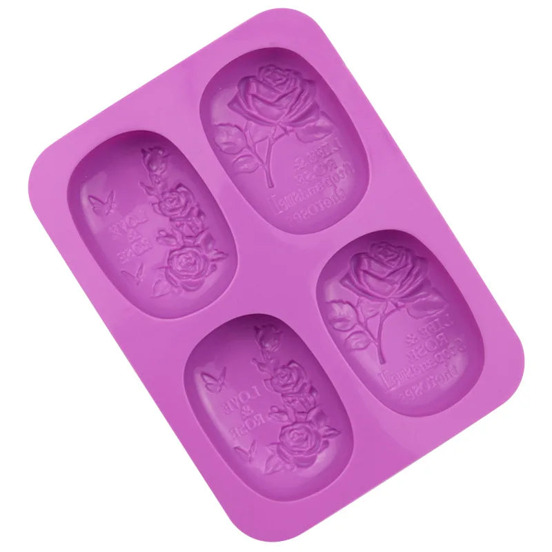 DIY Handmade Silicone Molds for Soap Bath Bomb Mold Cold Process Making Supplies 4 Cavity Oval Rose Pattern Soap Mold