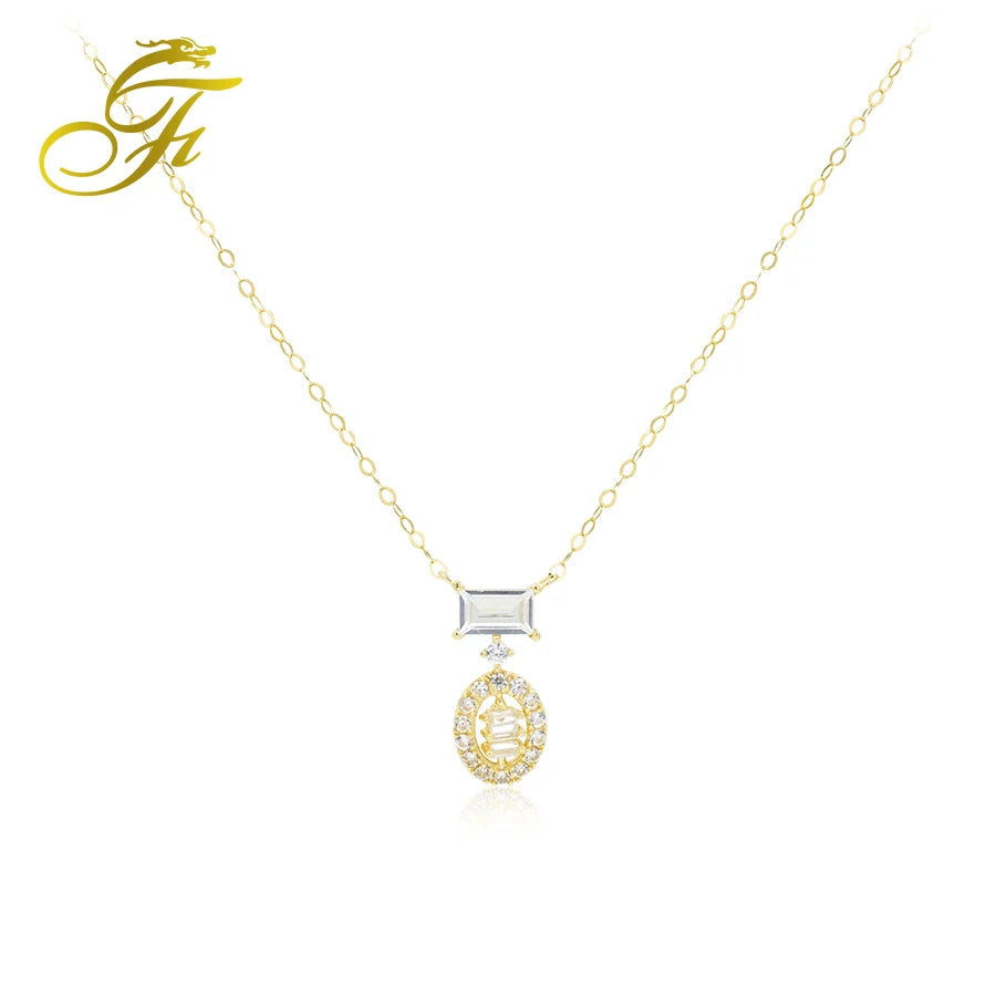 Custom 18K Solid Gold Zircon Wedding Gift Choker Necklace with Link Chain Pendant