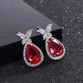 Huitan New Exquisite Butterfly Design Big Pear Shaped Red Crystal Cubic Zirconia Earring for Women Wedding Jewelry Drop Earrings