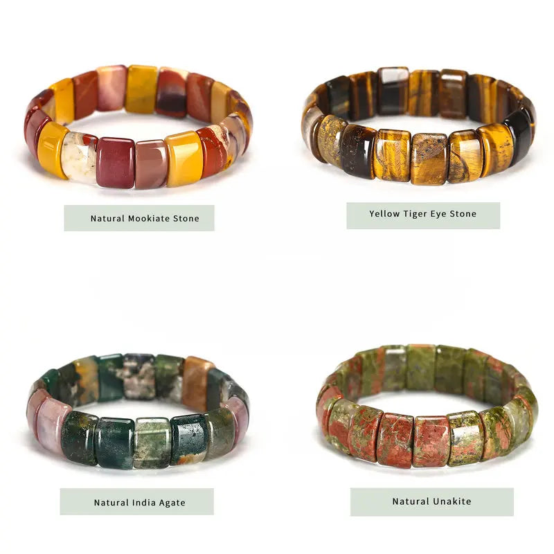 Gem Precious Gemstone 12mm Faceted Rectangle Beads Stretch Bracelet 7 Inch