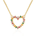 Fashion Gold Plated Colorful Gemstone Necklace Heart Pendant Women 925 Silver Necklace