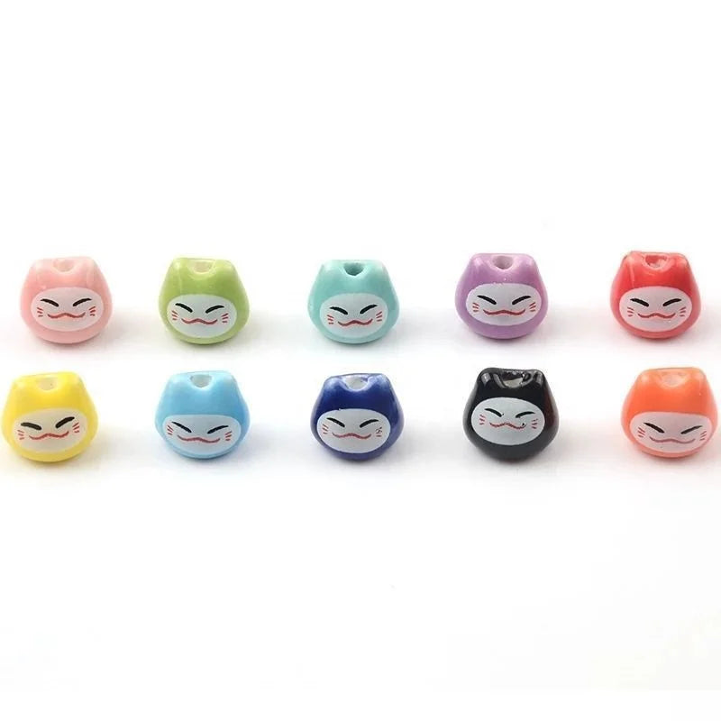 Glazed Caicai Cat Ceramic High Temperature Firing Vertical Hole Beads Handmade DIY Necklace Bead Accessories Materials