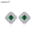 LUOTEEMI Statement Green Zircon Jewelry Elegant Classic Emerald Stud Earrings for Women Gifts