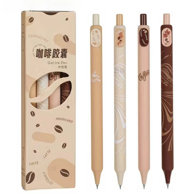 New Plastic Promotional Pen Button Coffee Neutral Creative ST Head Black Carbon Student Signature Gel Pen Set 0.5MM