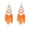 Gold Tone Red Feather Dangle Earrings Fashion Long Black Tassel Feather Earrings for Women