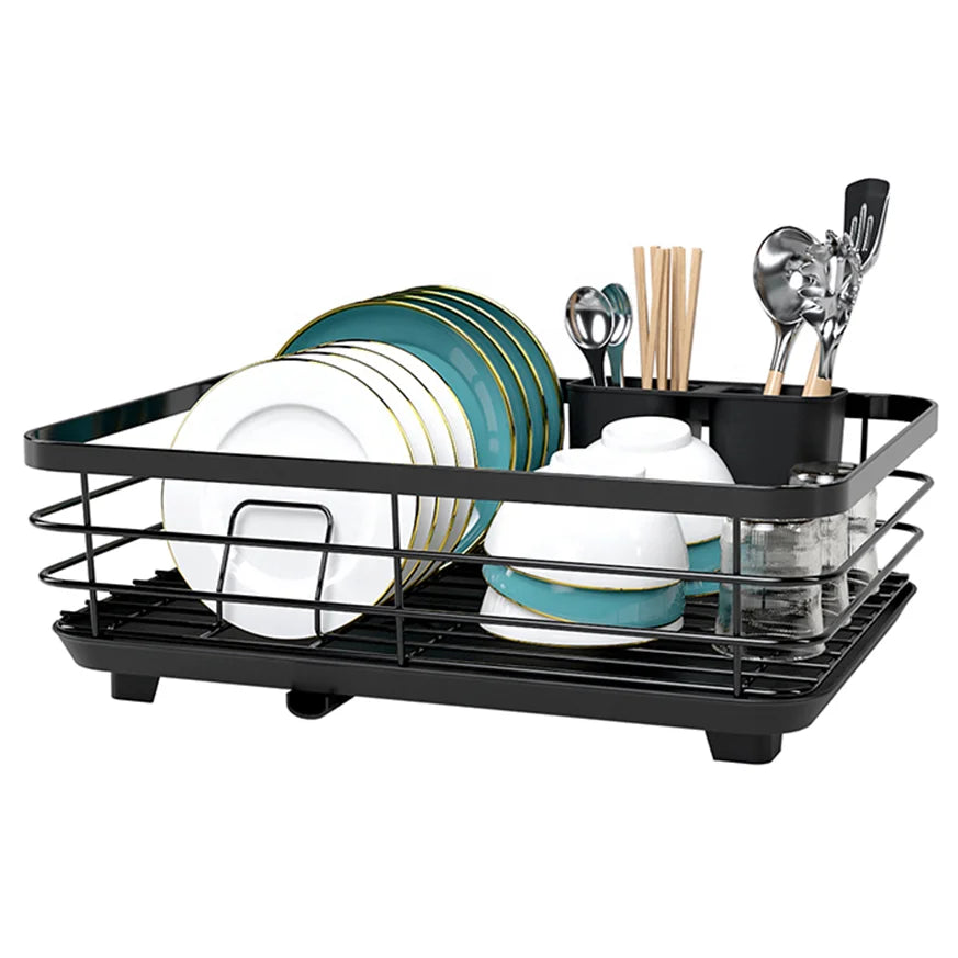 Multifunctional One Layer Kitchen Dish Plate Bowl Holder Drying Rack Storage Shelf with Draining Board