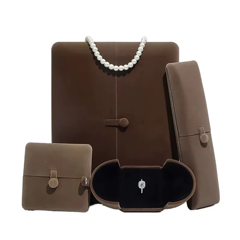 Custom logo Luxury Jewelry Packaging Box Big Set Gift Box Wholesale Brown Velvet Jewelry Box