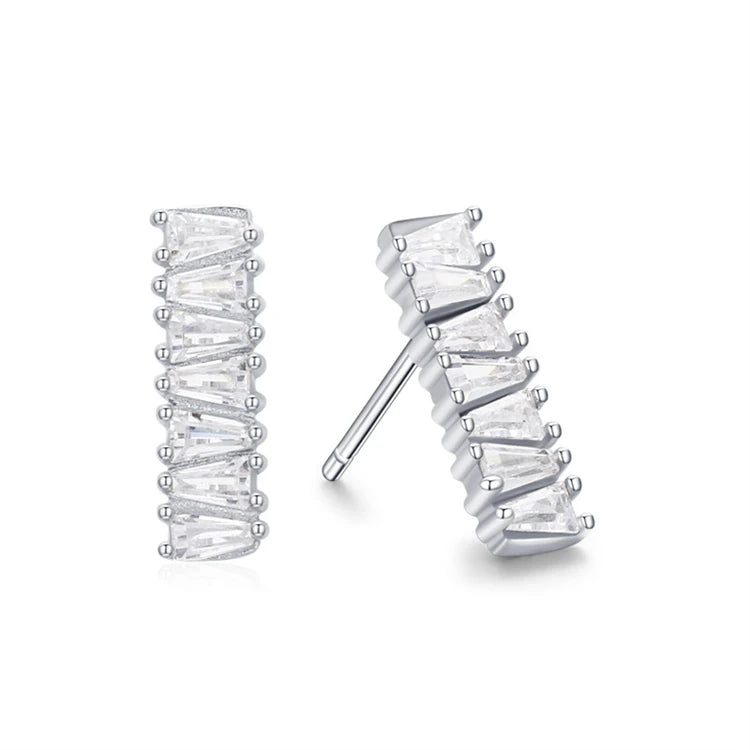 Fashion Geometric Square Stud Earrings 925 Sterling Silver Cluster Zircons Diamond Baguette Stud Earrings For Women